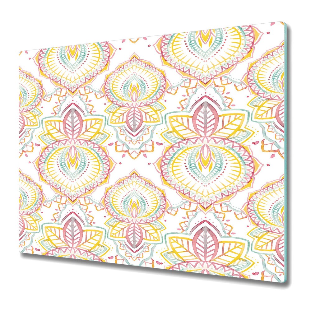 Glass Induction Ceramic Hob Cover Colourful Indian Watercolour Abstract 60x52