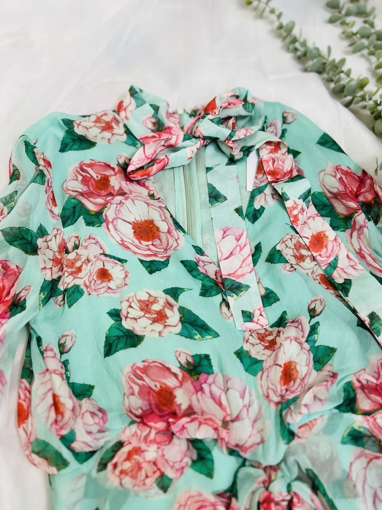NWT Lovers + Friends Sheer Amy Mini Dress in Mint & Pink Floral, Size XS