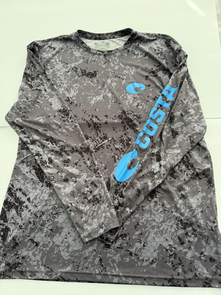 Costa Tech Hexo Gray Camo Long Sleeve Fishing Shirt - Gray Blue - Men's XXL 2XL