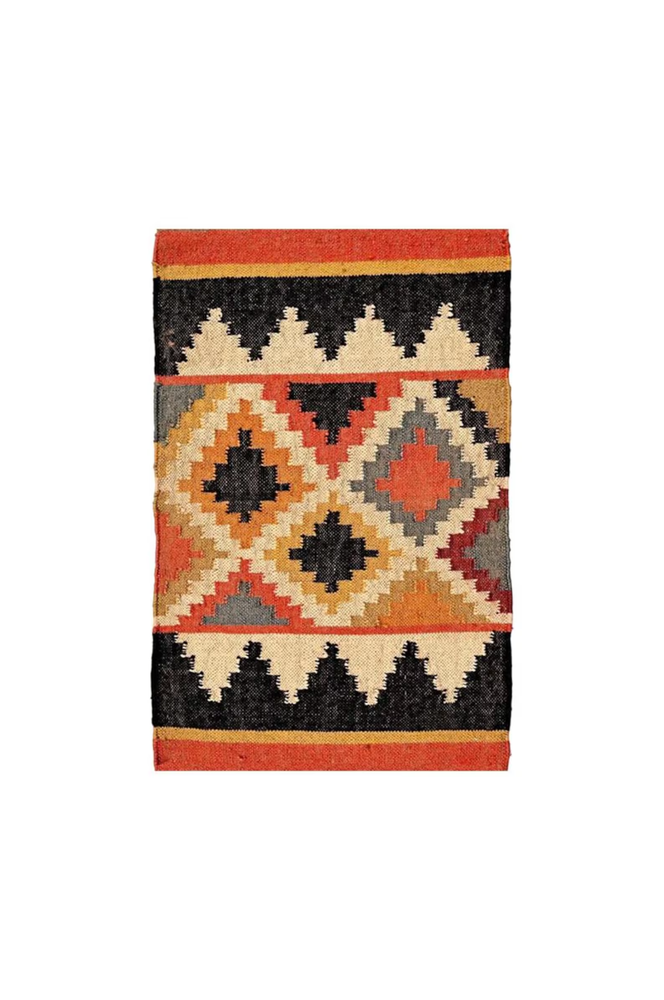 Geometric Hand Knotted Wool Jute Kilim Rug Color Multicolor Handmade Carpet Rug