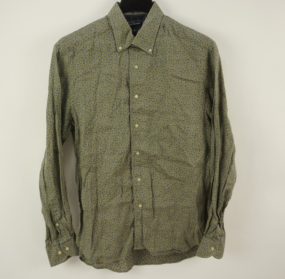 Joseph Abboud Linen Men's Large Long Sleeve Green Blue Floral Button Down Shirt