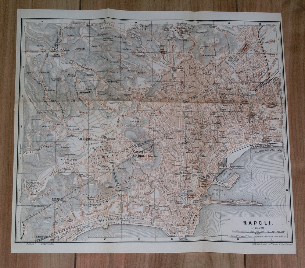 1900 Antique Map Of City Of Napoli / Naples / Italy