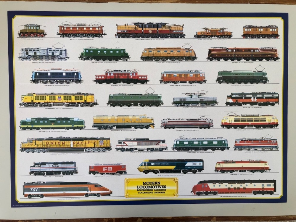 Modern Locomotives, Trains, Rare  Authentic 1985 Poster