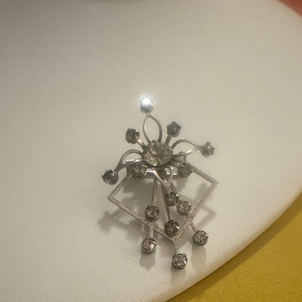 Silver-Tone Crystal Floral Drop Brooch - Silver
