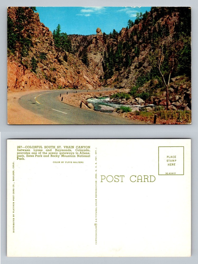 Lyons, CO-Colorado, South St Vrain Canyon Winding Mountain Road Vintage Postcard