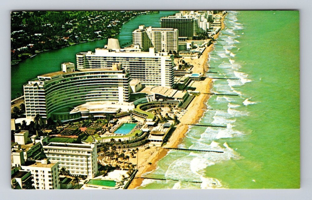 Miami Beach FL-Florida, Aerial Of Hotel Area, Antique, Vintage Souvenir Postcard