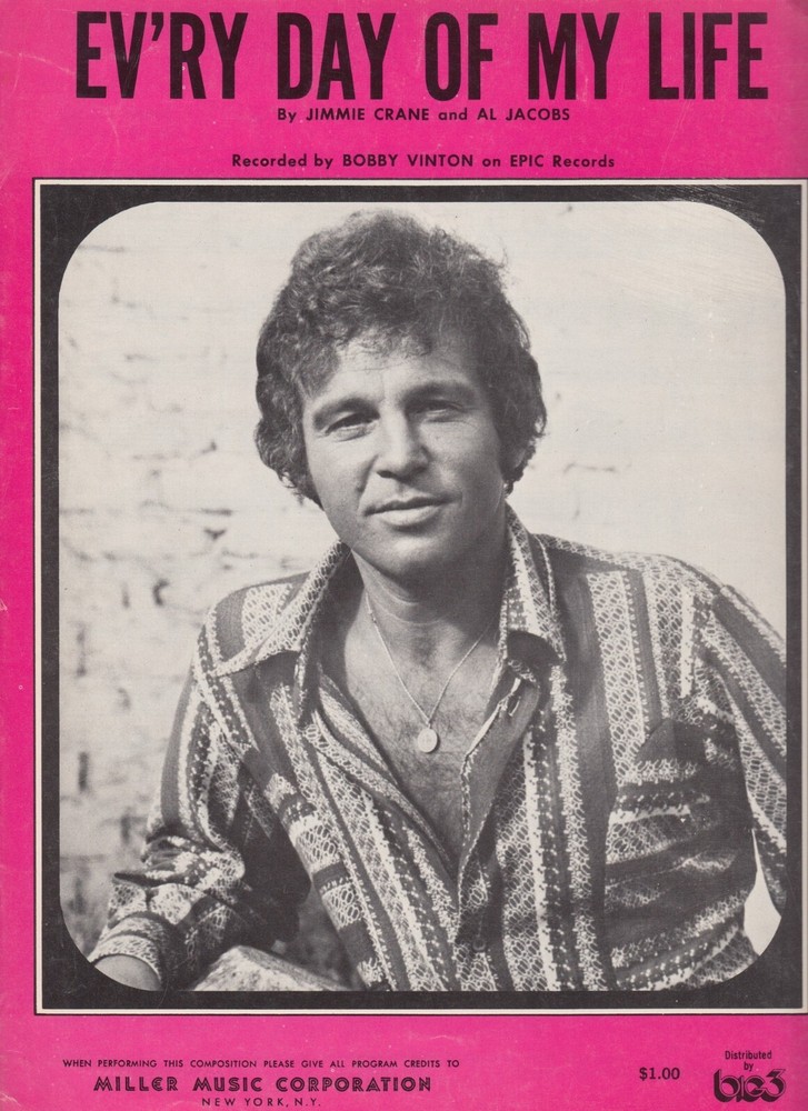 Lot  Bobby Vinton Clinging Vine Ev'ry Day Of My Life Melody Of Love Sheet Music