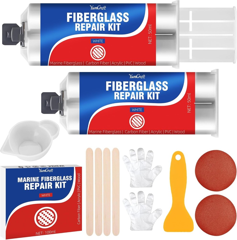 Marine Fiberglass Repair Kit 7.3oz White Gel Coat Filler for Boat Cracks & Holes