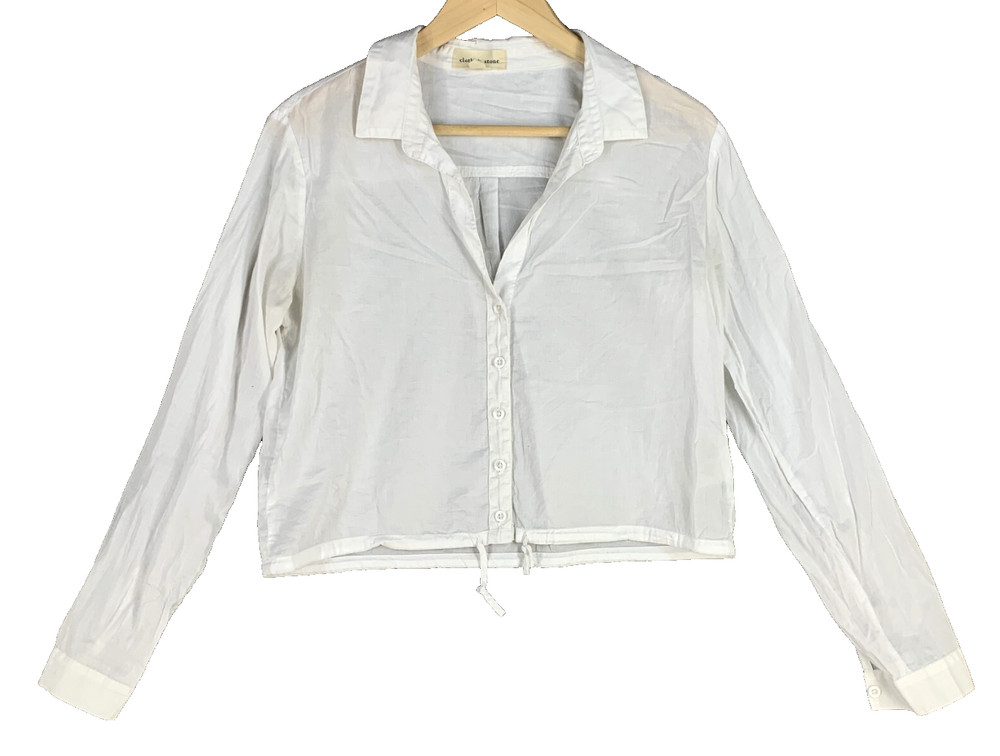 CLOTH & STONE Anthropologie WHITE CROPPED TOP Button-Up DRAWSTRING HEM PXXS XXS