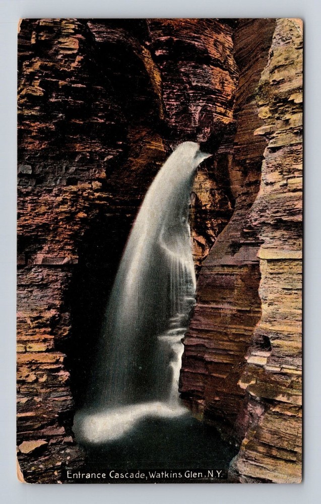 Watkins Glen NY-New York, Entrance Cascade, Antique Vintage Souvenir Postcard