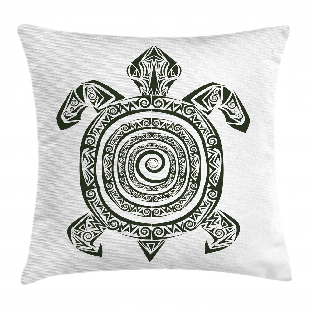 Tribal Throw Pillow Case Ancient Turtle Maori Square Cushion Cover 16 Inches