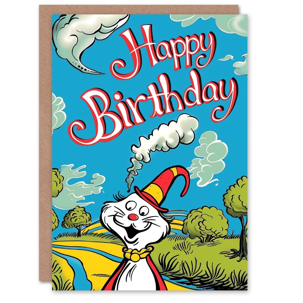 Birthday Card for Cat Lovers Featuring Kids Park Scene with Drawing Hat