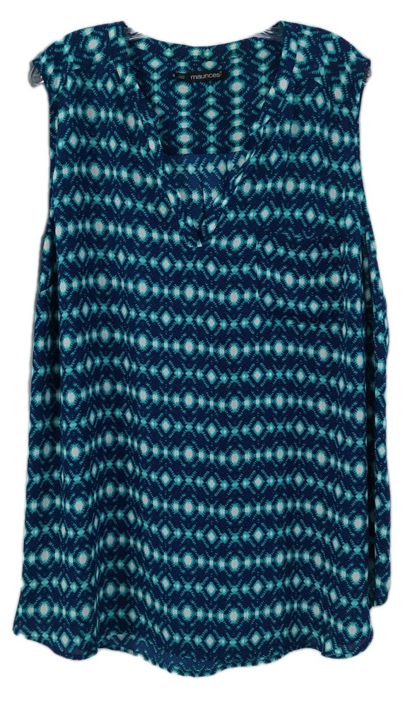 Maurices Womens Tank Top Size 4x Blue Sleeveless Shirt Geometric Pattern