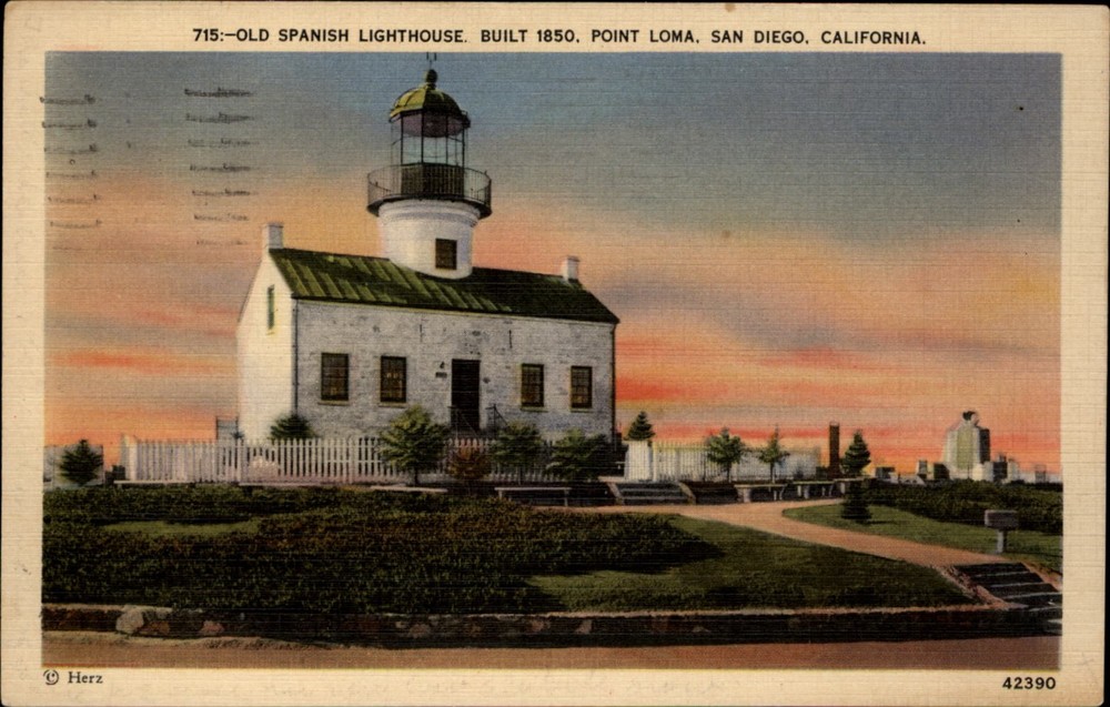 Old Spanish Lighthouse Point Loma San Diego California vintage postcard k122