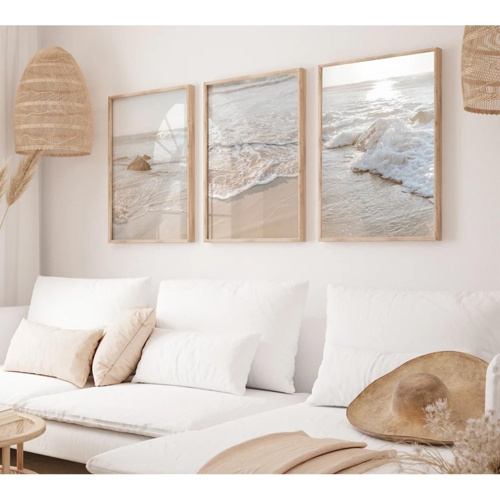 Beach Wall Art Decor Coastal Wall Art Pictures Ocean Canvas Wall Art Beige Be...