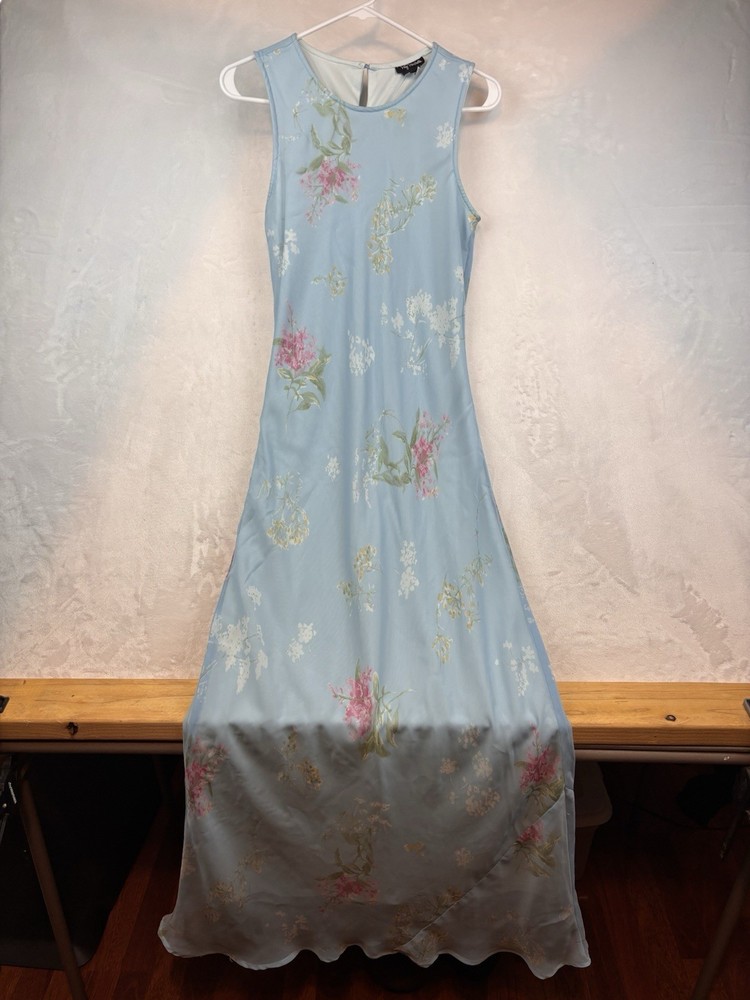 My Michelle Floral Maxi Dress Women Vintage 90s Y2K, Size 9/10 Blue Pink Green