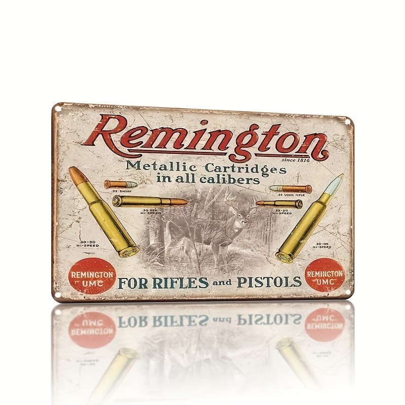 Vintage Remington Tin Metal Signs Cartridge Sign - Rustic Wall Decor for Hunting