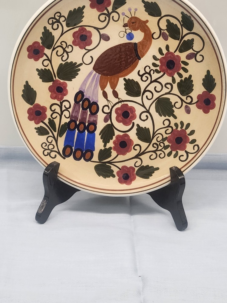 Greek Ceramic Plate Peacock Handpainted