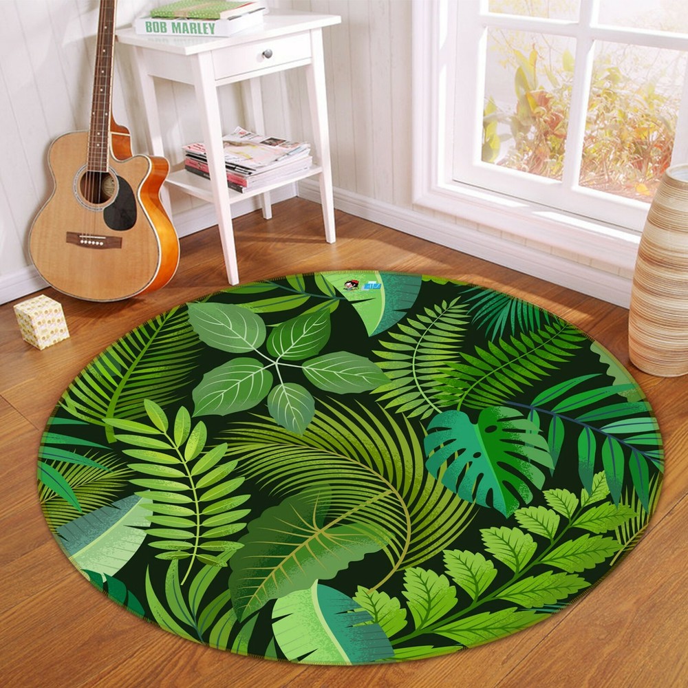 3D Green Leaves Round NAO5789 Game Rug Mat Elegant Photo Carpet Mat Fay