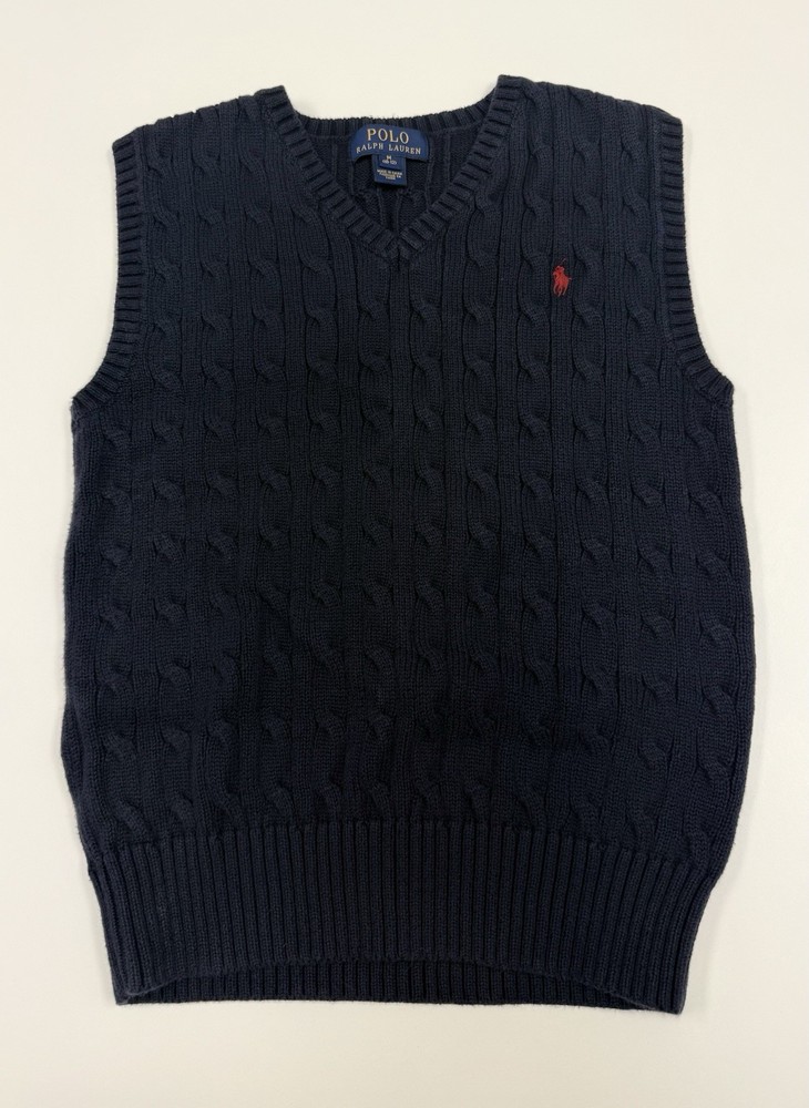 Boys Polo Ralph Lauren Navy Blue Cable Vest , Size Med (10-12)