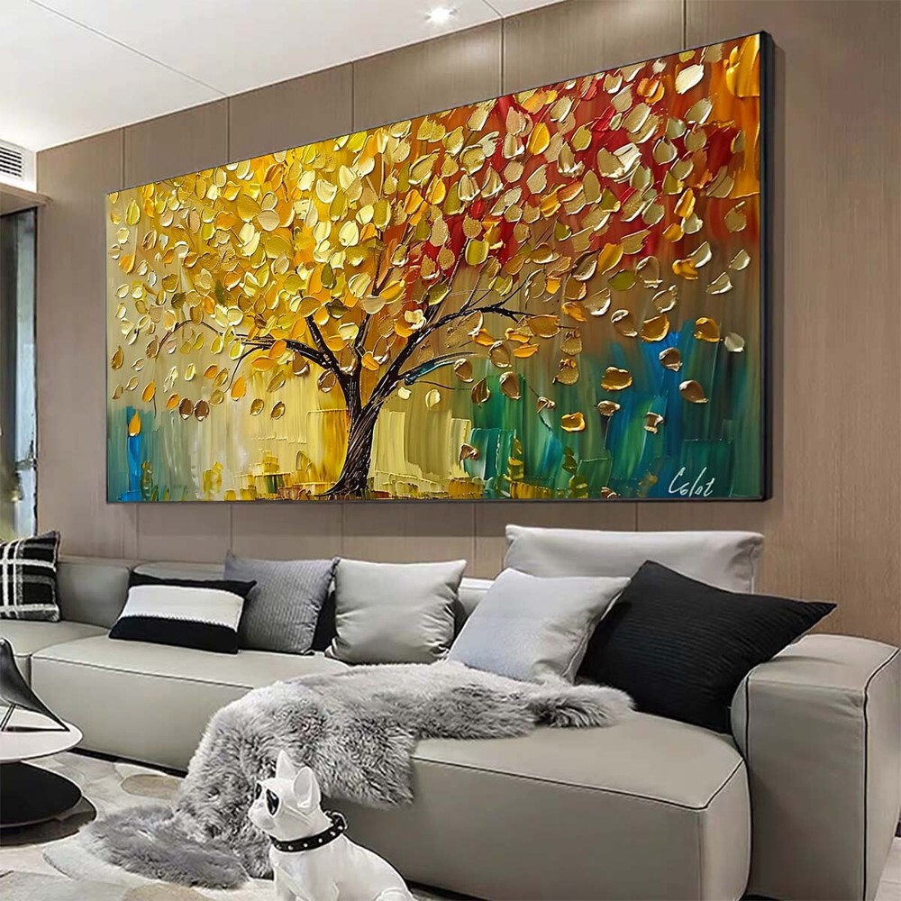 Modern Abstract Painting Golden Tree 3D Oil Painting Hand Painted On Canvas Red