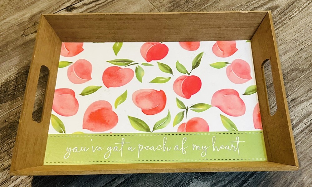 Peach Farmhouse Serving Tray Spring Cottage Decor