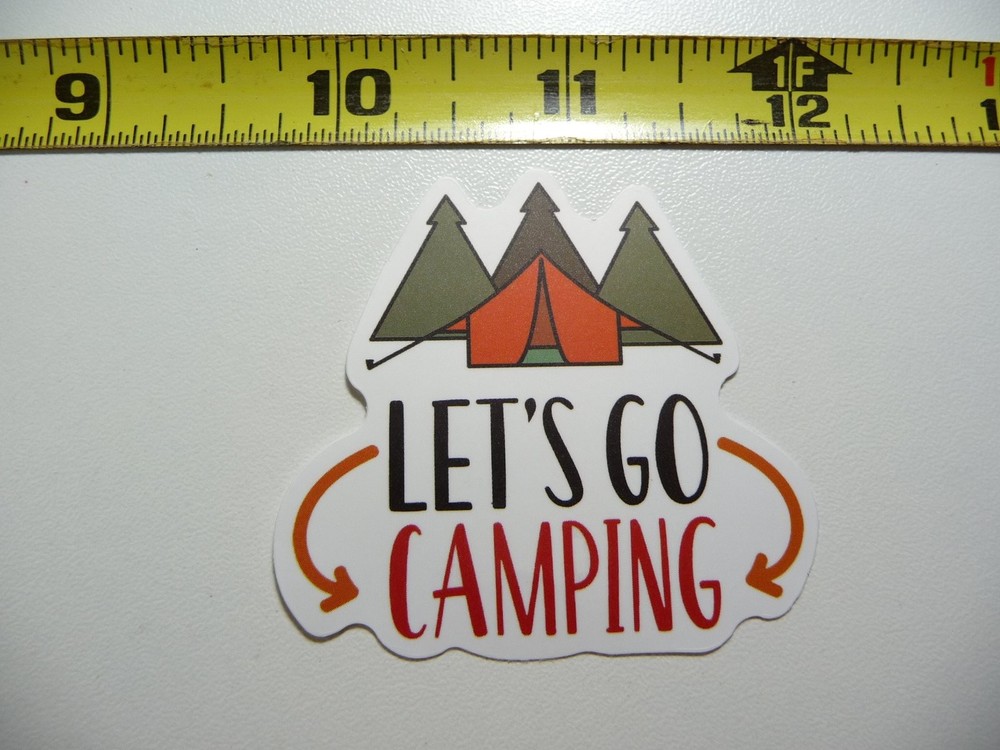 LET'S GO CAMPING TENT TREES DECAL STICKER OUTDOORS NATURE VACATION TRAVEL
