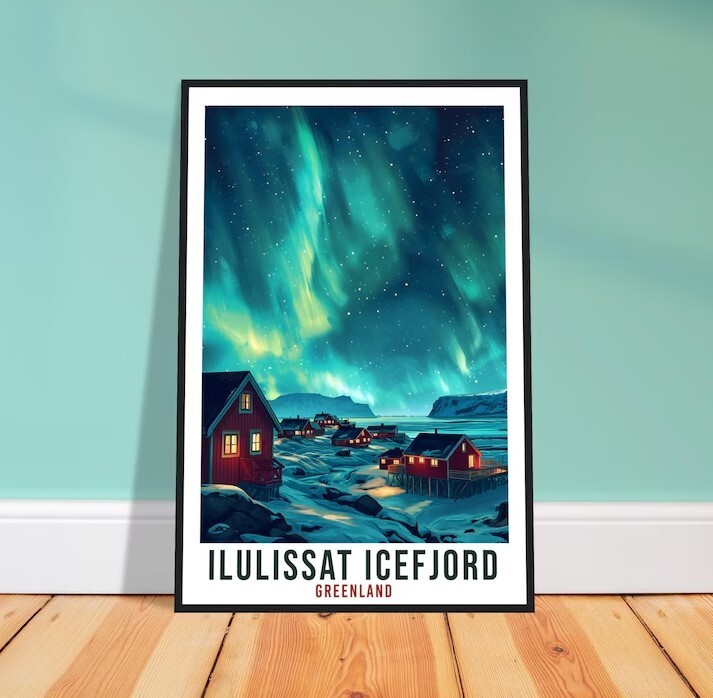 Ilulissat Icefjord Greenland Northern Lights Travel Wall Art Print