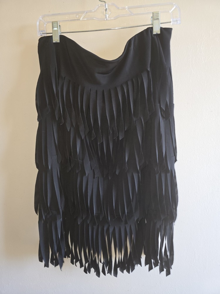 Women's JS Collection Black Fringe Western Cowgirl Coquette Skirt Size 14
