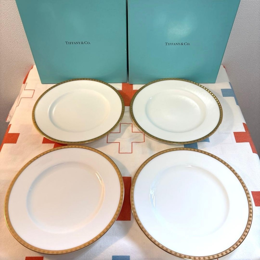 Tiffany & Co. Gold Band Plate Set 4 pcs 18cm Unused with Box