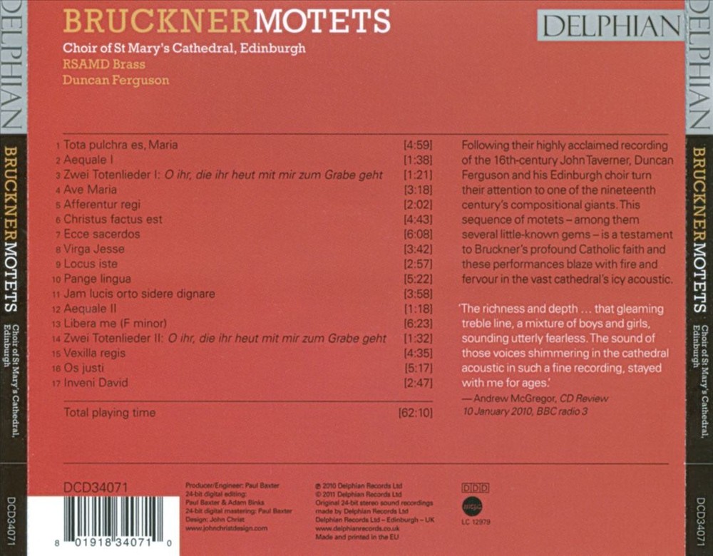 St Marys Cathedral Choir Edinburgh Bruckner Motets New Album CD