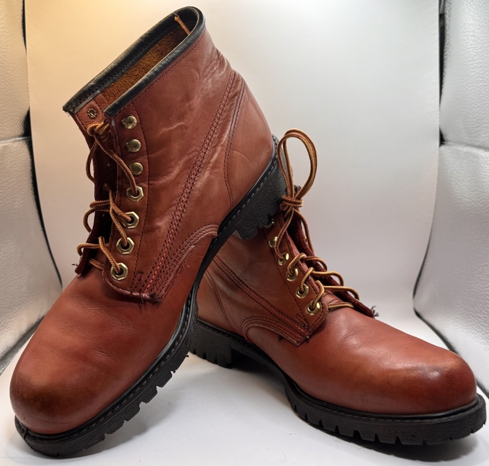Vintage Wolverine Logger Boots 10 E Mens Red Leather Lace Up Work Boots