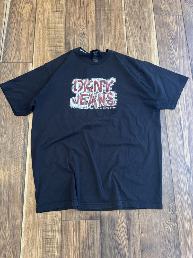 VTG DKNY Jeans T-Shirt Y2K Mall Cyber Style Skate Grunge Abstract Graffiti XXL-image