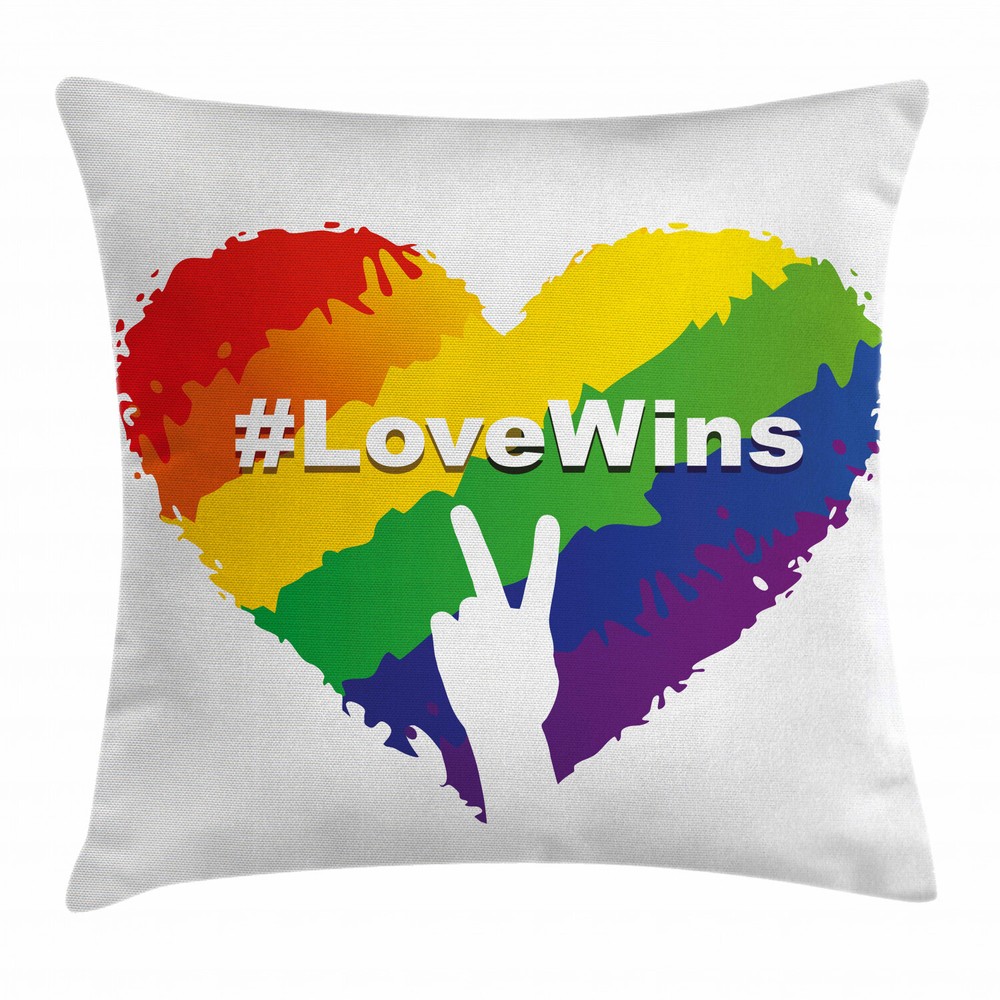 Pride LGBT Rainbow Heart Square Pillow Cover 20 Inches for Decorative Cushions