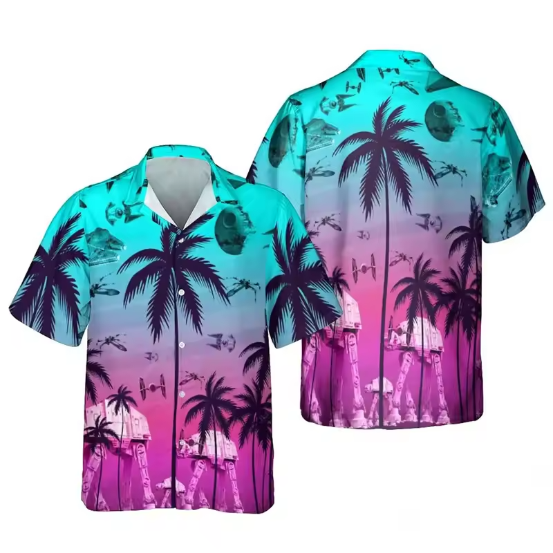 Tropical Sunset Hawaiian Shirt Beach Hammock Palm Tree Summer Aloha