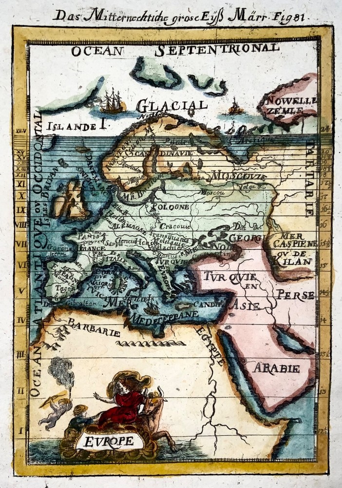 1719 Europe and North Africa, Mallet, hand coloured map