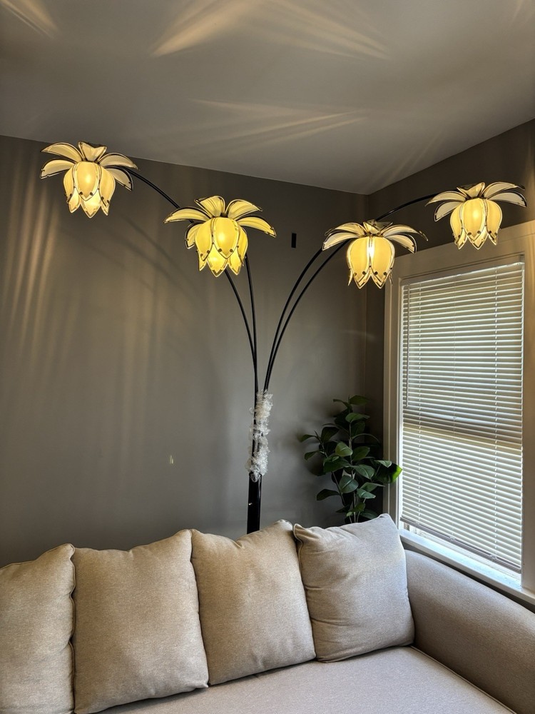 Vintage 4 Arm Arc Lotus Flower Floor Lamp - Black  - Gold