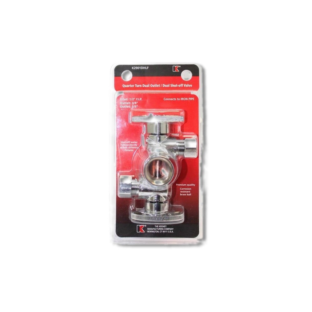 Keeney 1/2 in FIP in X 3/8 in Compression Brass Dual Shut-Off Valve K2901DHLF