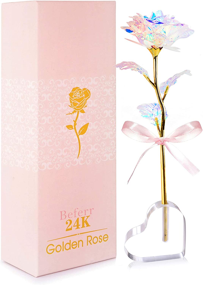 Gifts for Women Birthday Gifts Galaxy Rose Glass Flowers with Heart Base Women G