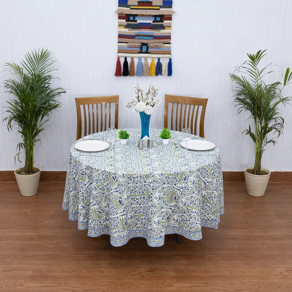 Handblock Printed Round Cotton Tablecloth For Dinning, Home Decor Table Linens