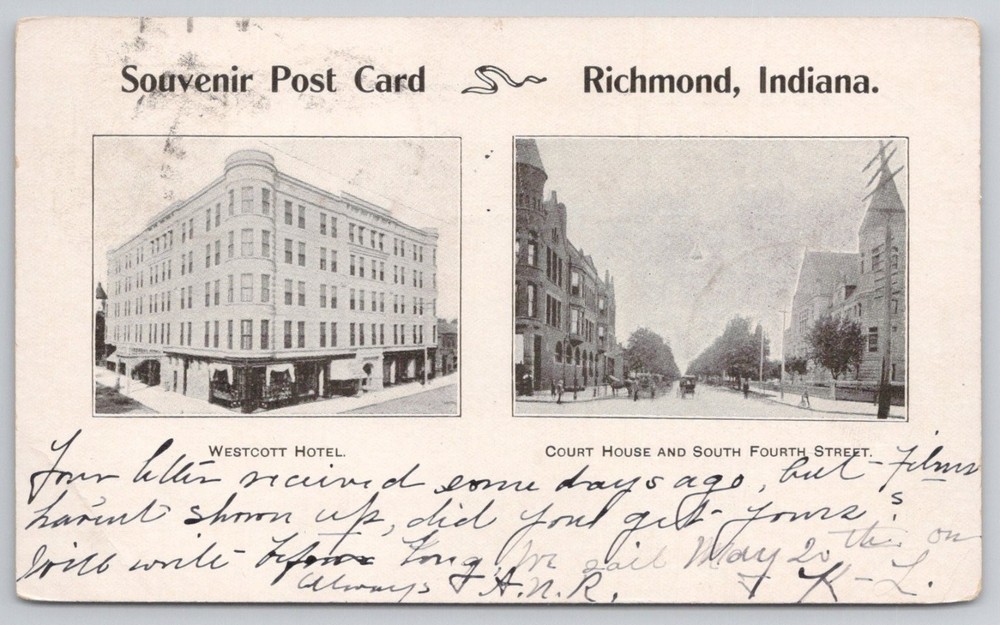 Westcott Hotel Richmond Indiana 1905 Postcard Court House S 4th St