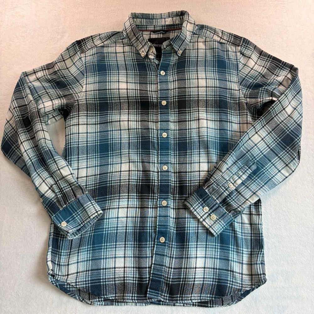 Marmot Flannel Shirt Mens Medium Blue Plaid Long Sleeve Button Down Outdoor
