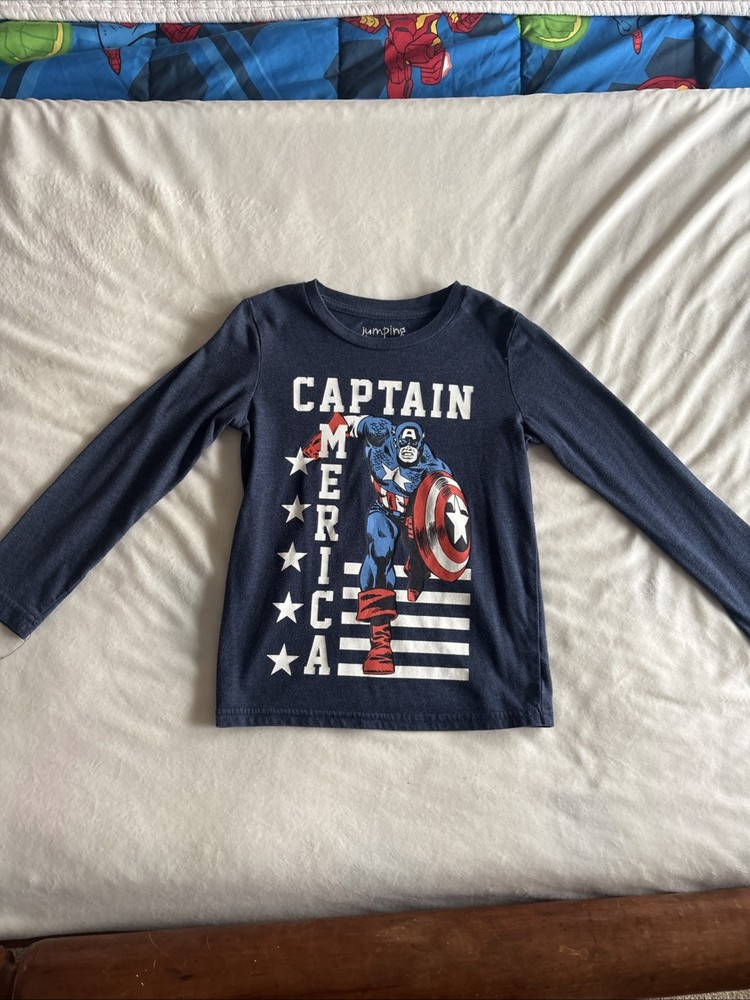 Marvel Captain America Jumping Bean Size 6 Navy Long Sleeve Boys Kids Shirt