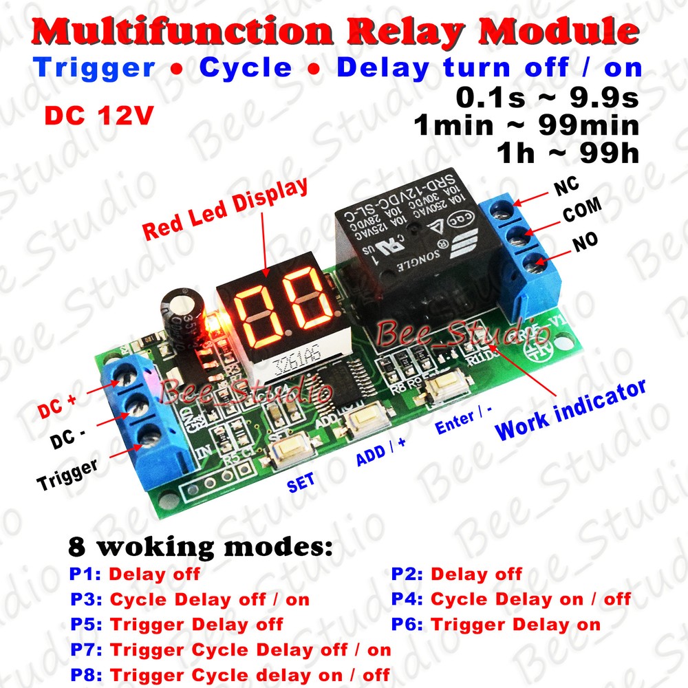 DC 12V Multifunction Digital LED Time Infinite Delay Switch Timer Relay Module