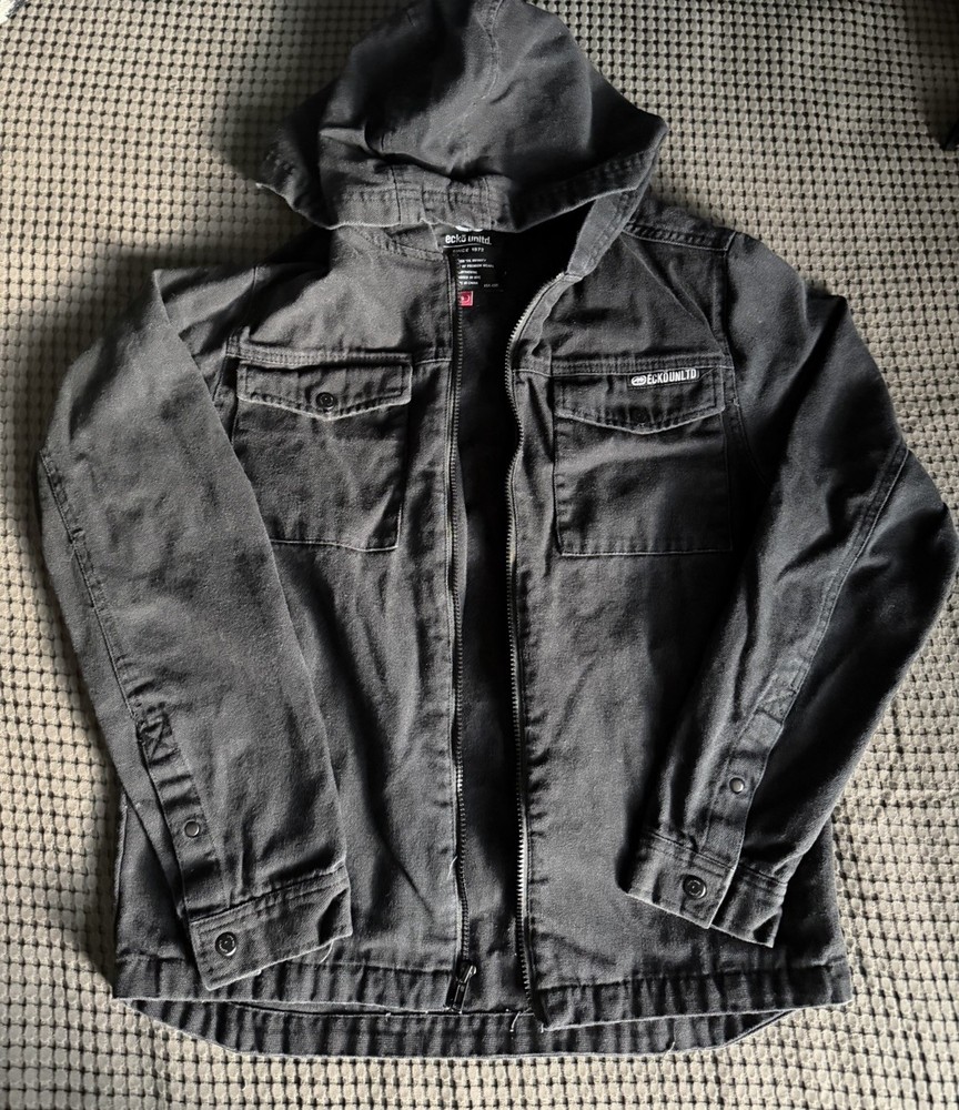 Ecko Unltd. Black Hooded Lined Collared Mid-Length Jacket Men's Size S