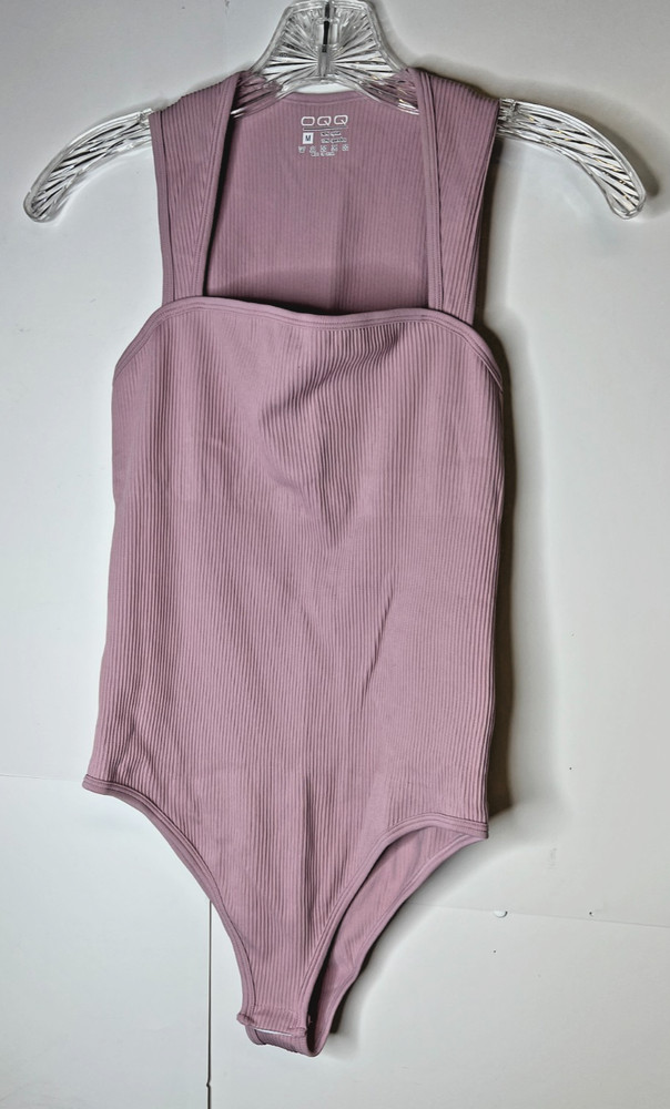 OQQ Women's Medium Rose Ribbed Square Neck Tummy Control Tank Top Bodysuit