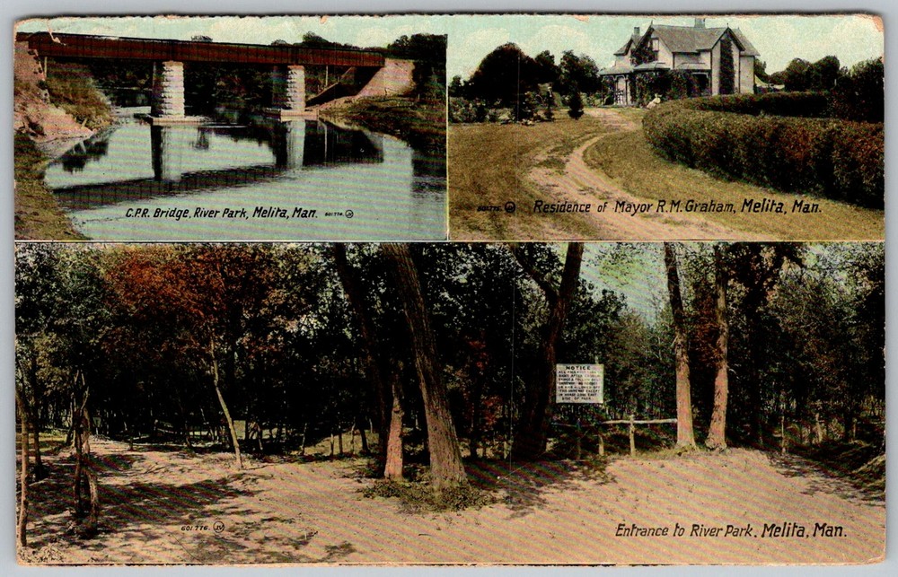 Antique Postcard Cpr Bridge Mayor's Melita, Manitoba, CA 1910s