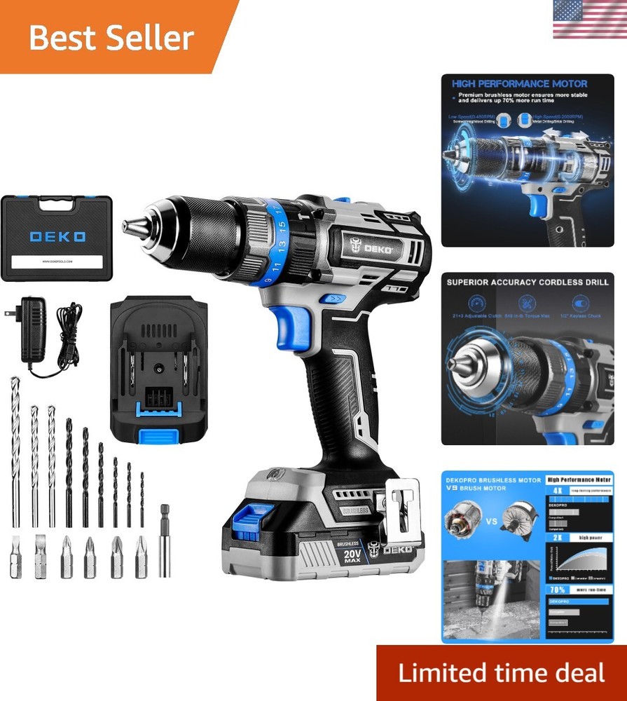 Hammer Drill 20V Brushless Power Drill Set with Impact Drill,Cordless Drill w...