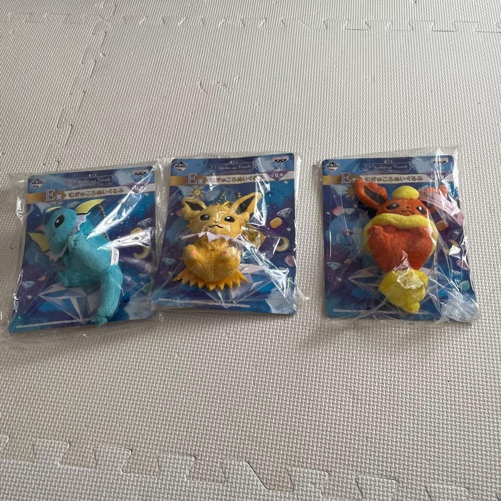 Vaporeon Plush Toy 3-Piece Set Eevee & Evolutions Unopened Used