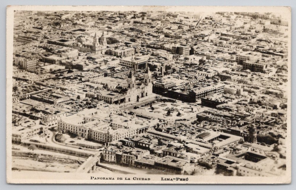 Vintage 1948 Lima Peru City Panorama Aerial View Postcard
